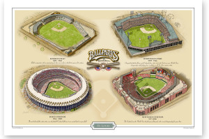 All four St. Louis ballparks in one print