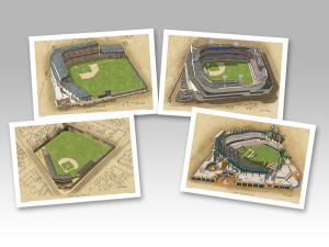 all 4 Detroit ballparks in individual 13x19 prints