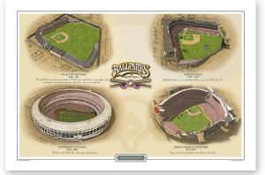 9" x 13" archival print of the four major Cincinnati ballparks