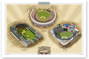 13x19 signed archival print of three NY Mets ballparks