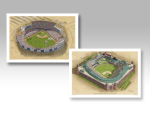 Both Texas Ranger ballparks in separate 13 x 19 prints.